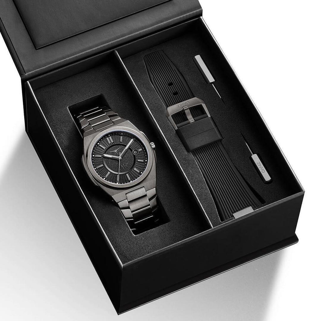 Rival Gunmetal Quartz Men's Watch With Additional Strap - 100-03