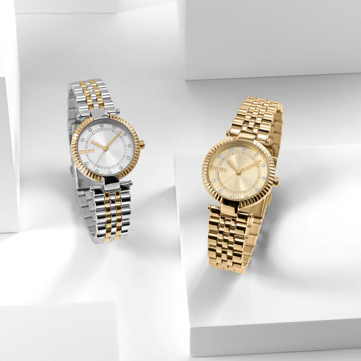 Essential Glitz Quartz Gold Round Dial Women's Watch - DK1L042M0055