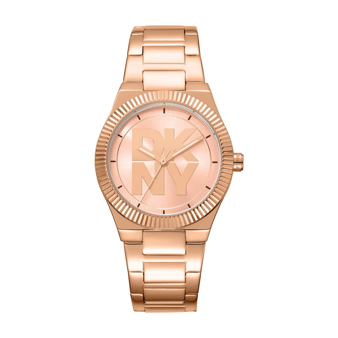 Logo Quartz Rose Gold Round Dial Women's Watch - DK1L102M0045
