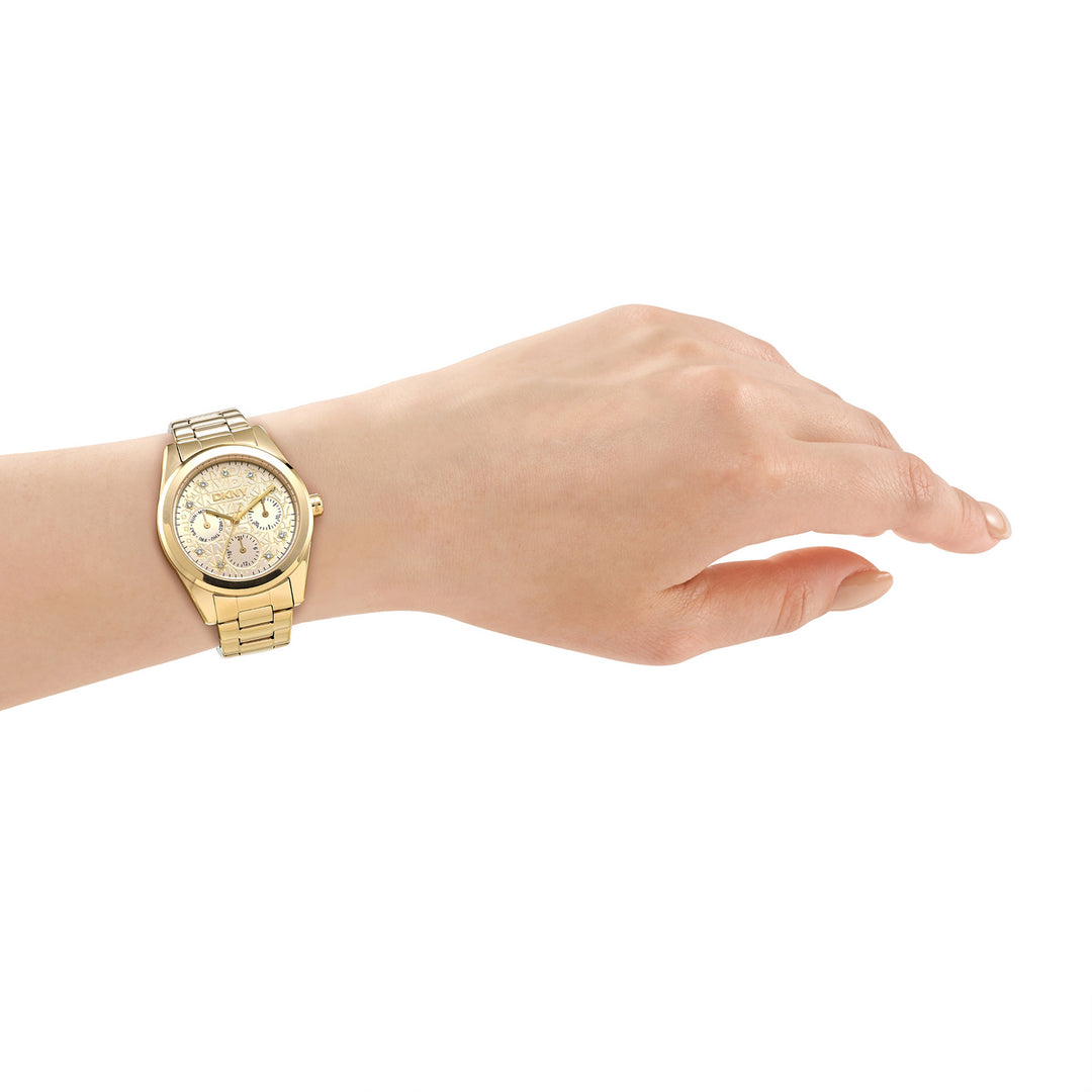 Multifunction Gold Round Dial Women's Watch - DK1L109M0045