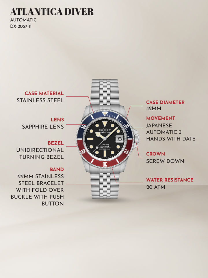 Duxot Atlantica Diver Automatic 24 Jewels Men's Watch -  DX-2057-11