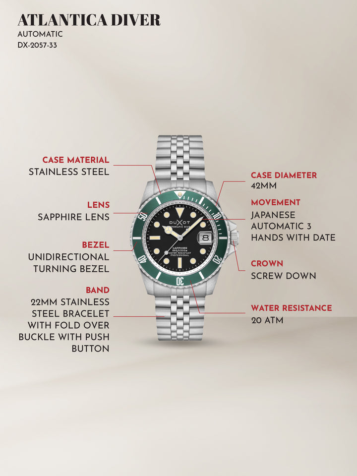 Duxot Atlantica Diver Automatic 24 Jewels Men's Watch -  DX-2057-33