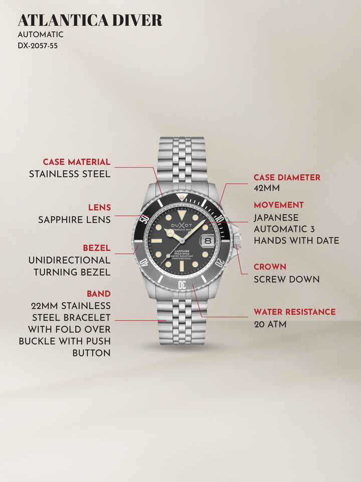 Duxot Atlantica Diver Automatic 24 Jewels Men's Watch -  DX-2057-55