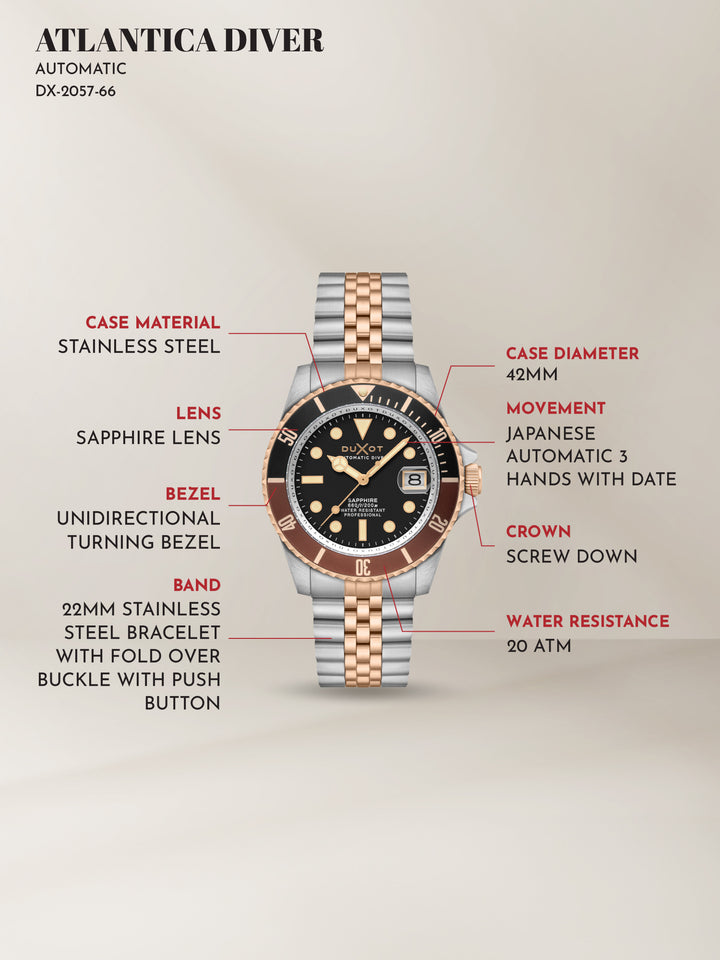 Duxot Atlantica Diver Automatic 24 Jewels Men's Watch -  DX-2057-66