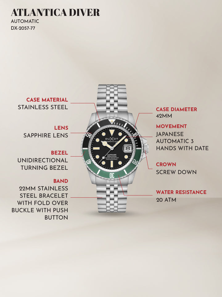 Duxot Atlantica Diver Automatic 24 Jewels Men's Watch -  DX-2057-77