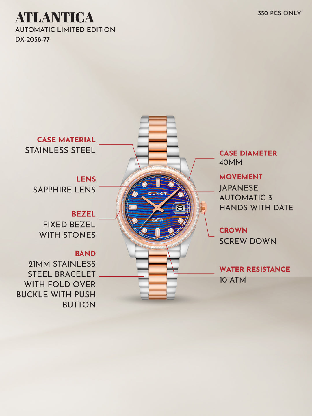 Duxot Atlantica Rainbow Diver Limited Edition Crystal Men's Watch -  DX-2058-77