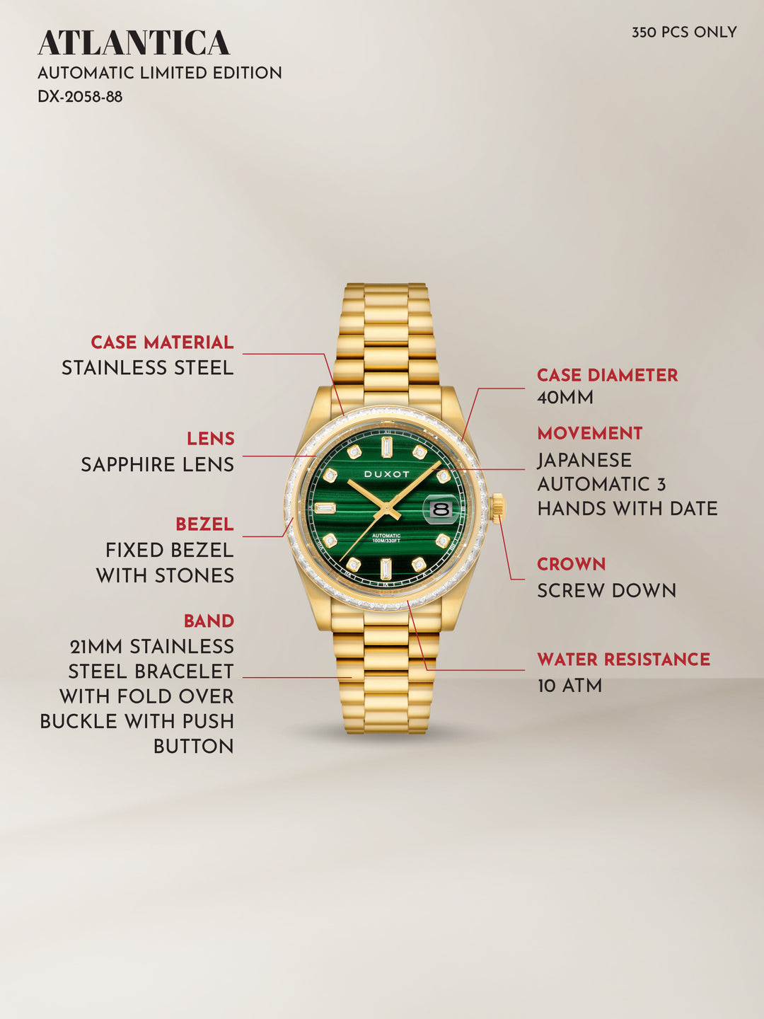 Duxot Atlantica Rainbow Diver Limited Edition Crystal Men's Watch -  DX-2058-88