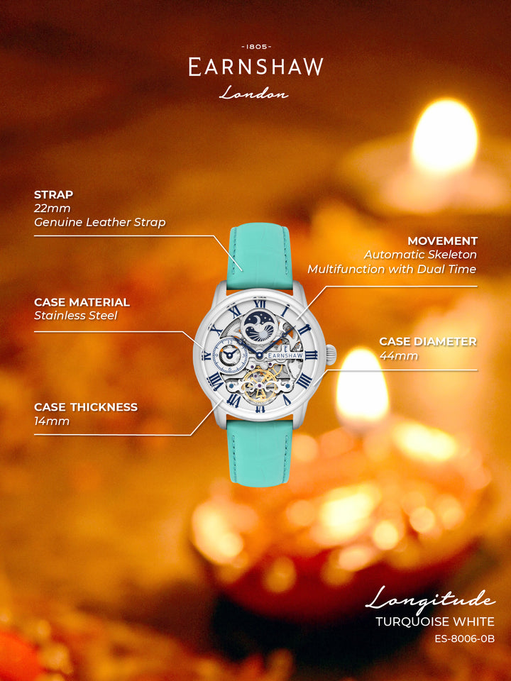 Longitude Diwali Edition Automatic Dual Time White Round Dial Men&