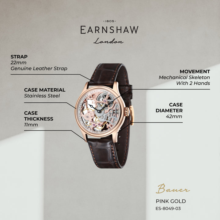 Bauer Mechanical Skeleton Mechanical Automatic Men's Watch -  ES-8049-03
