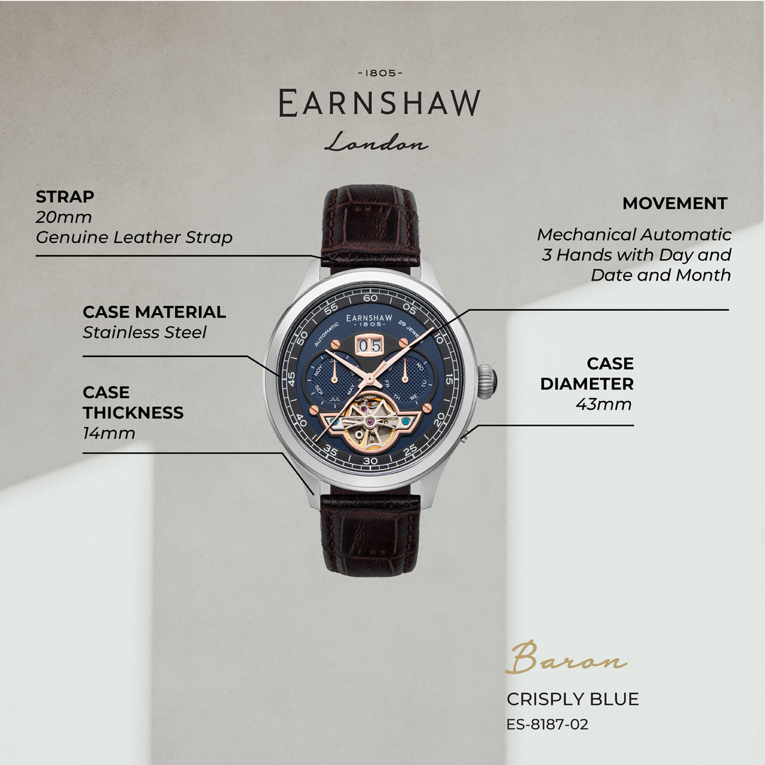 Baron Grand Date Calendar Open Heart Automatic Multifunction Men's Watch -  ES-8187-02