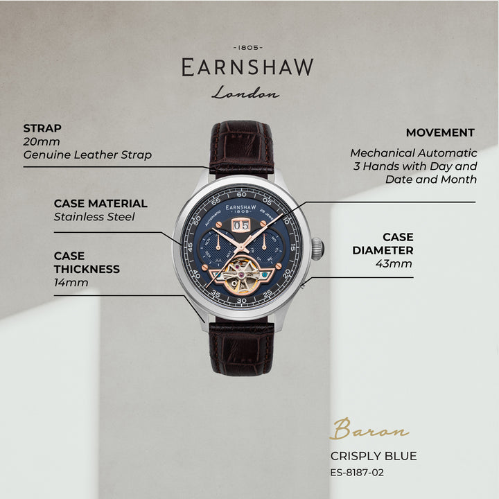 Baron Grand Date Calendar Open Heart Automatic Multifunction Men's Watch -  ES-8187-02
