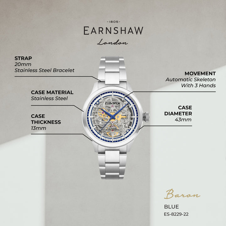 Limited Edition Automatic Skeleton 72 Hours Power Reserve Men's Watch - ES-8229-22