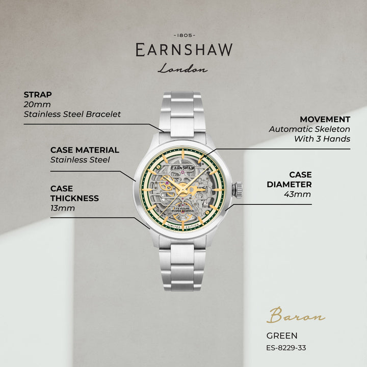 Limited Edition Automatic Skeleton 72 Hours Power Reserve Men's Watch - ES-8229-33