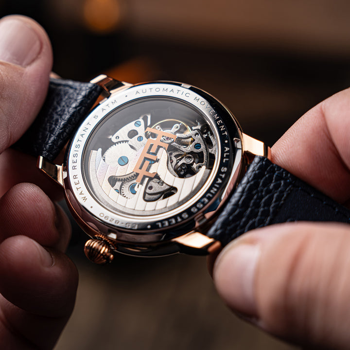 Cornwall Automatic Skeleton Navy Blue Round Dial Men&