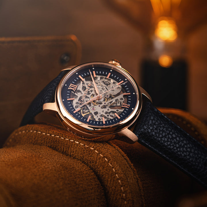 Cornwall Automatic Skeleton Navy Blue Round Dial Men&