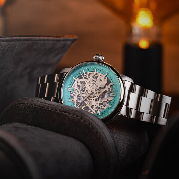 Cornwall Automatic Skeleton Tiffany Blue Round Dial Men&