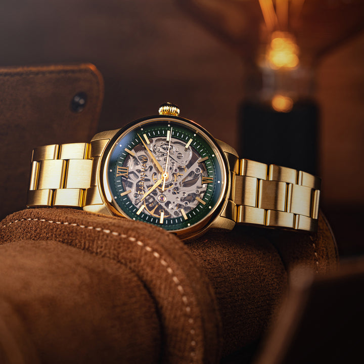 Cornwall Automatic Skeleton Green Round Dial Men&