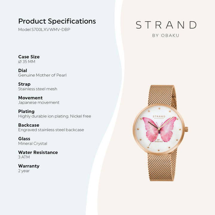 Printed Butterfly Quartz MOP Women's Watch - S700LXVWMV-DBP