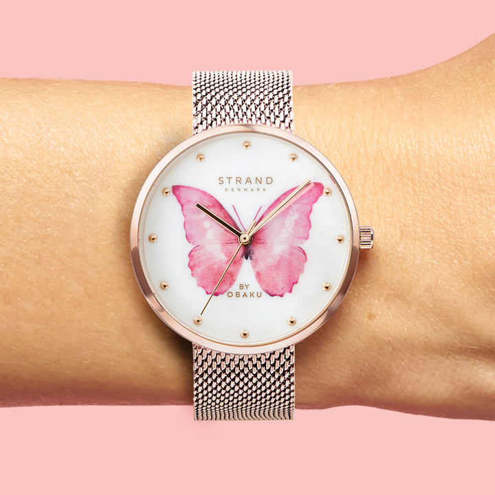 Printed Butterfly Quartz MOP Women's Watch - S700LXVWMV-DBP