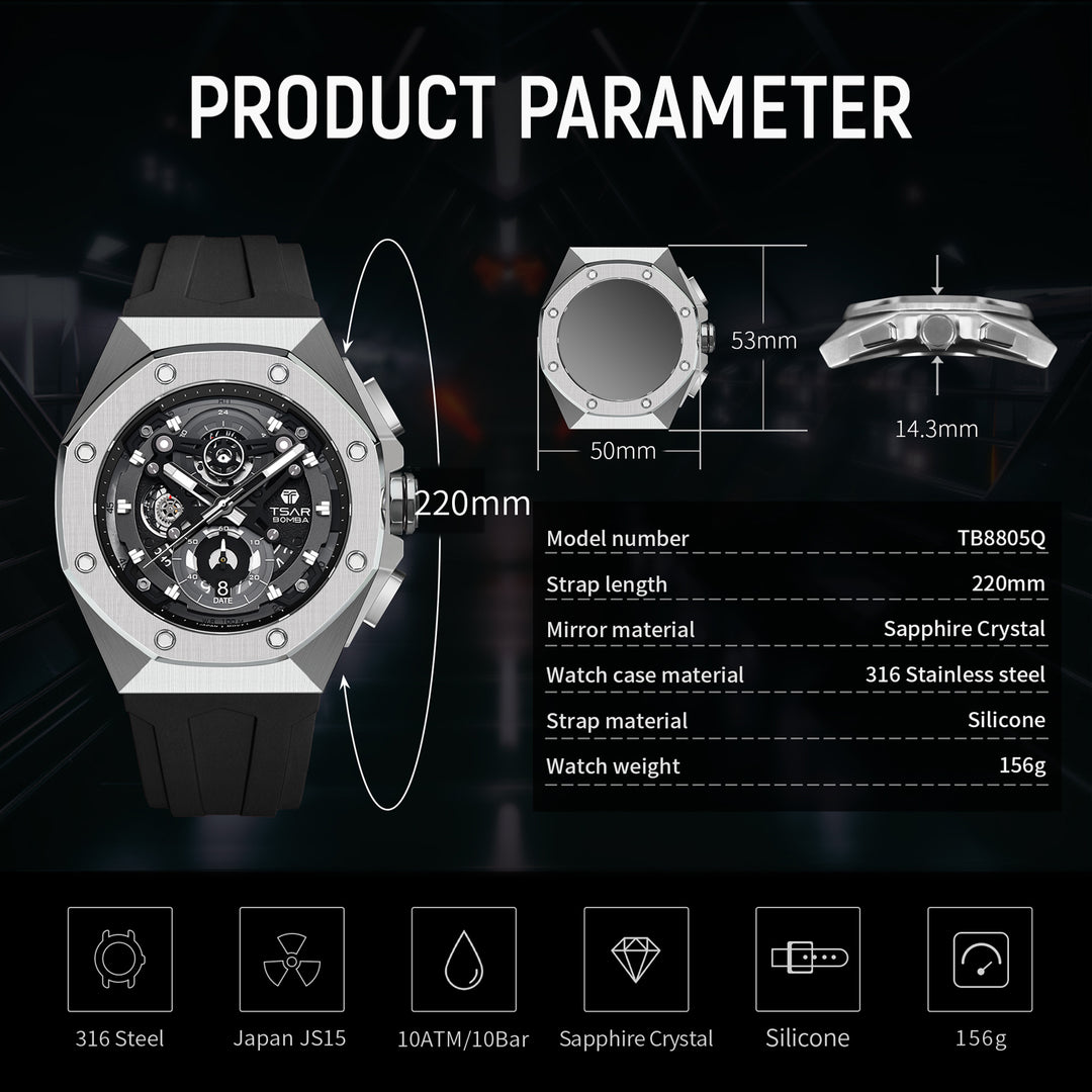 Chronograph Luminous Dial Sapphire Crystal Men's Watch -  TB8805Q-01